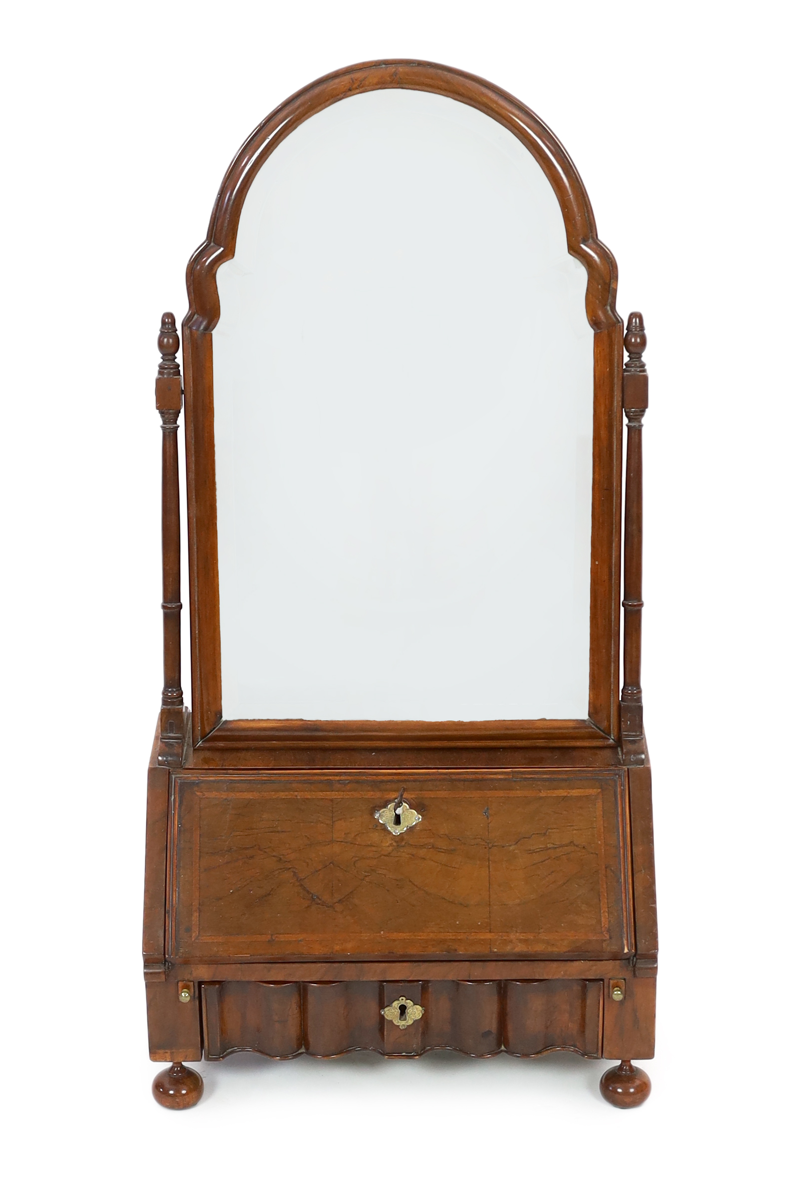 A Queen Anne walnut toilet mirror